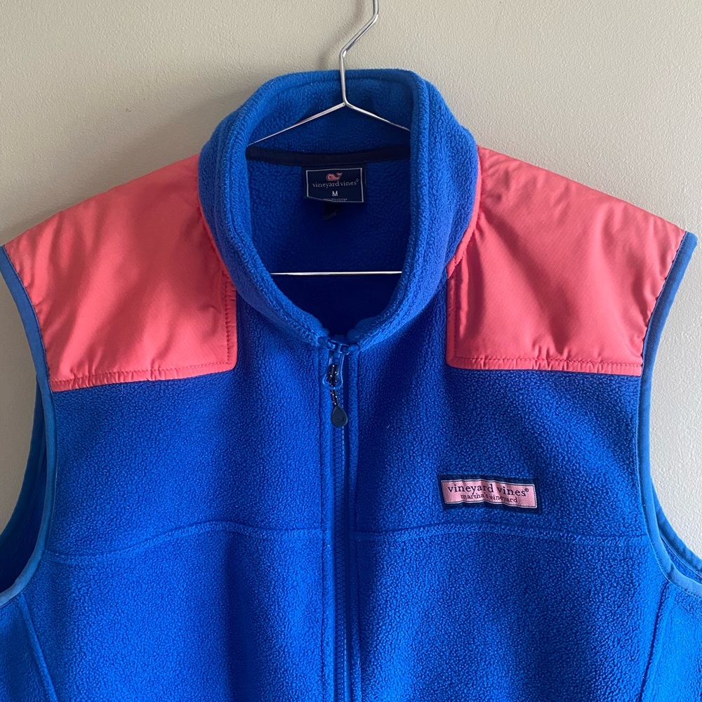 Vineyard Vines Vest Martha’s Vineyard Mens Medium Blue Pink Fleece Outdoor Golf - Picture 2 of 9